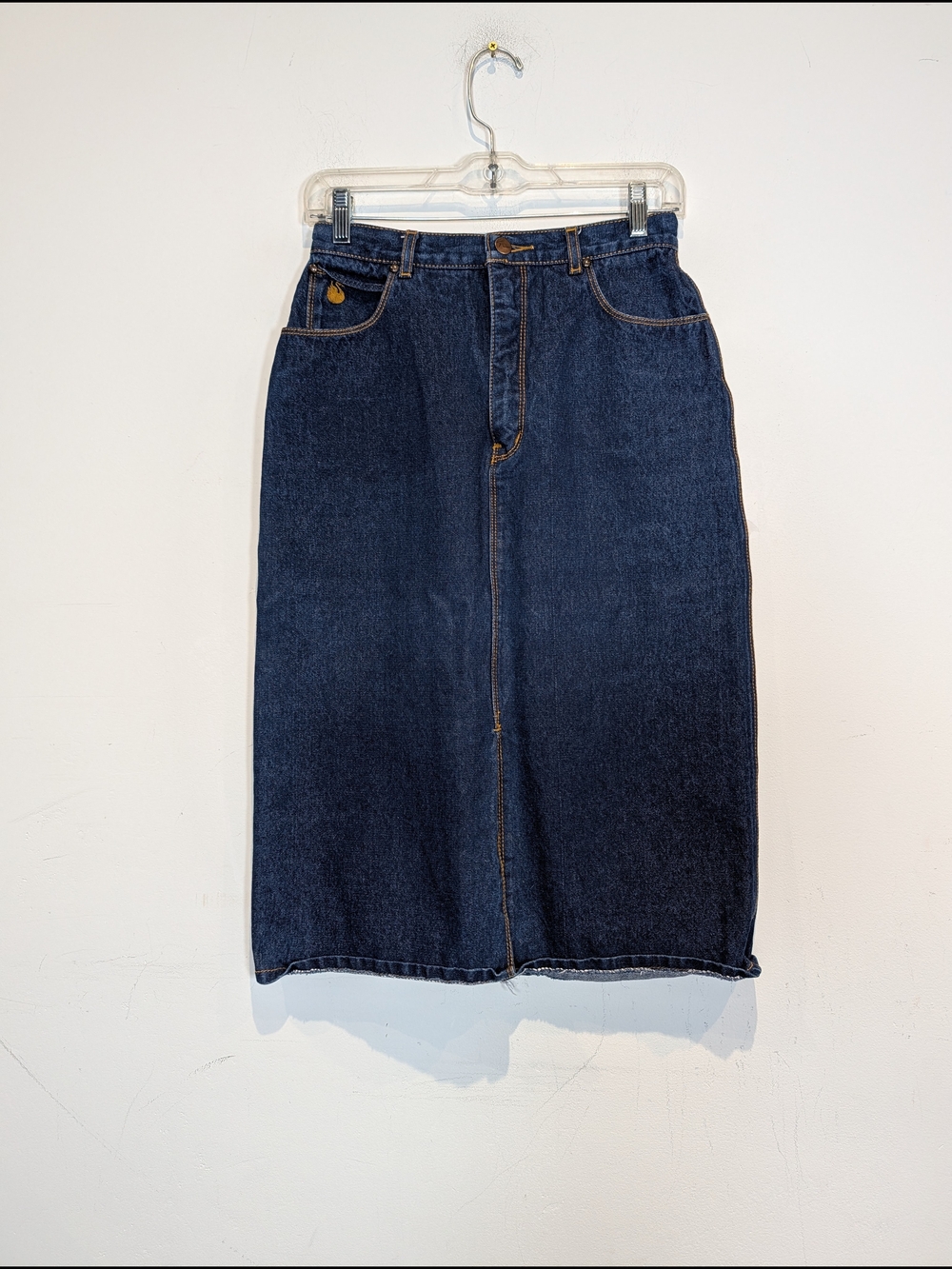 Gloria Vanderbilt Dark Blue Denim Midi Pencil Skirt, Size 10